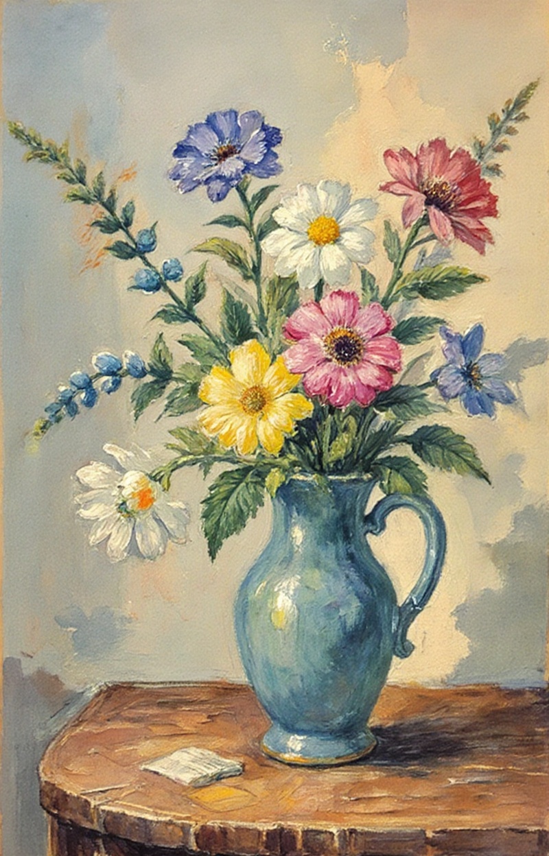 ((Painterly blur)). Impressionist watercolor painting,  still life with flowers,  delicate brush strokes on Tensor.Art