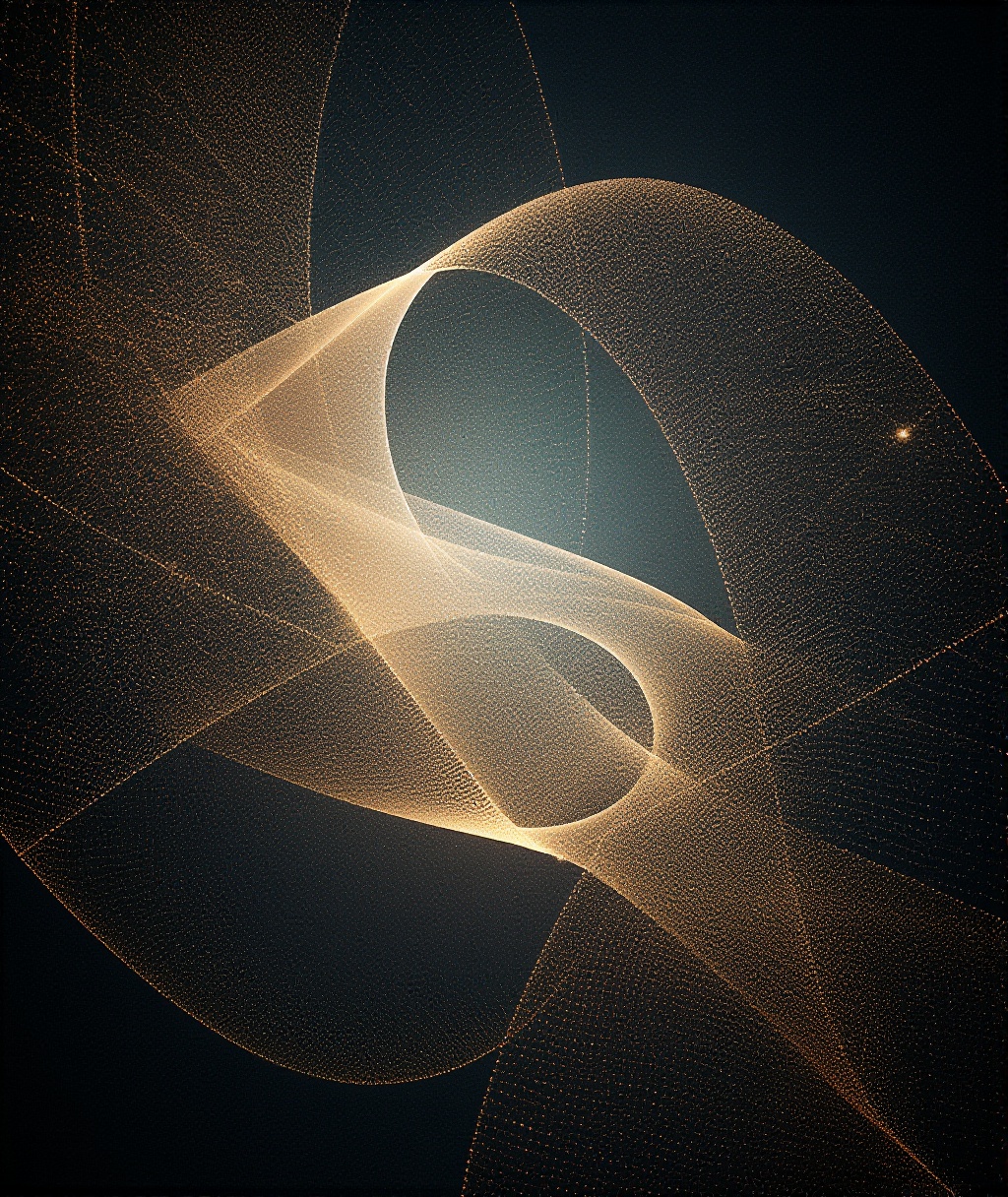 A 3D render of thousands of tiny,  glowing,  geometric particles. They are forming a vast on Tensor.Art