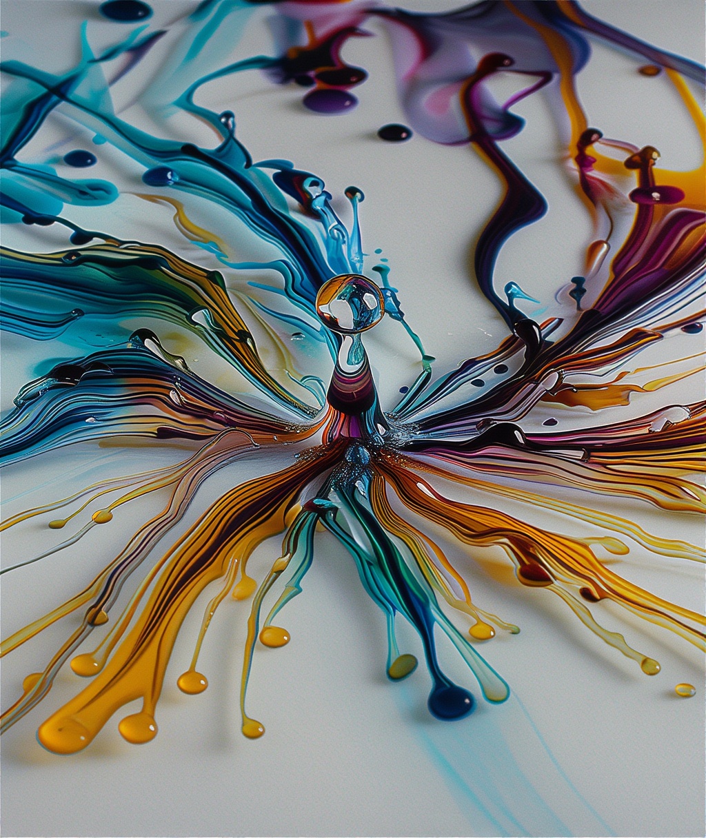 An ultra-realistic macro photograph of a single drop of ink spreading in water. The chaotic,  swirling patterns of the ink...