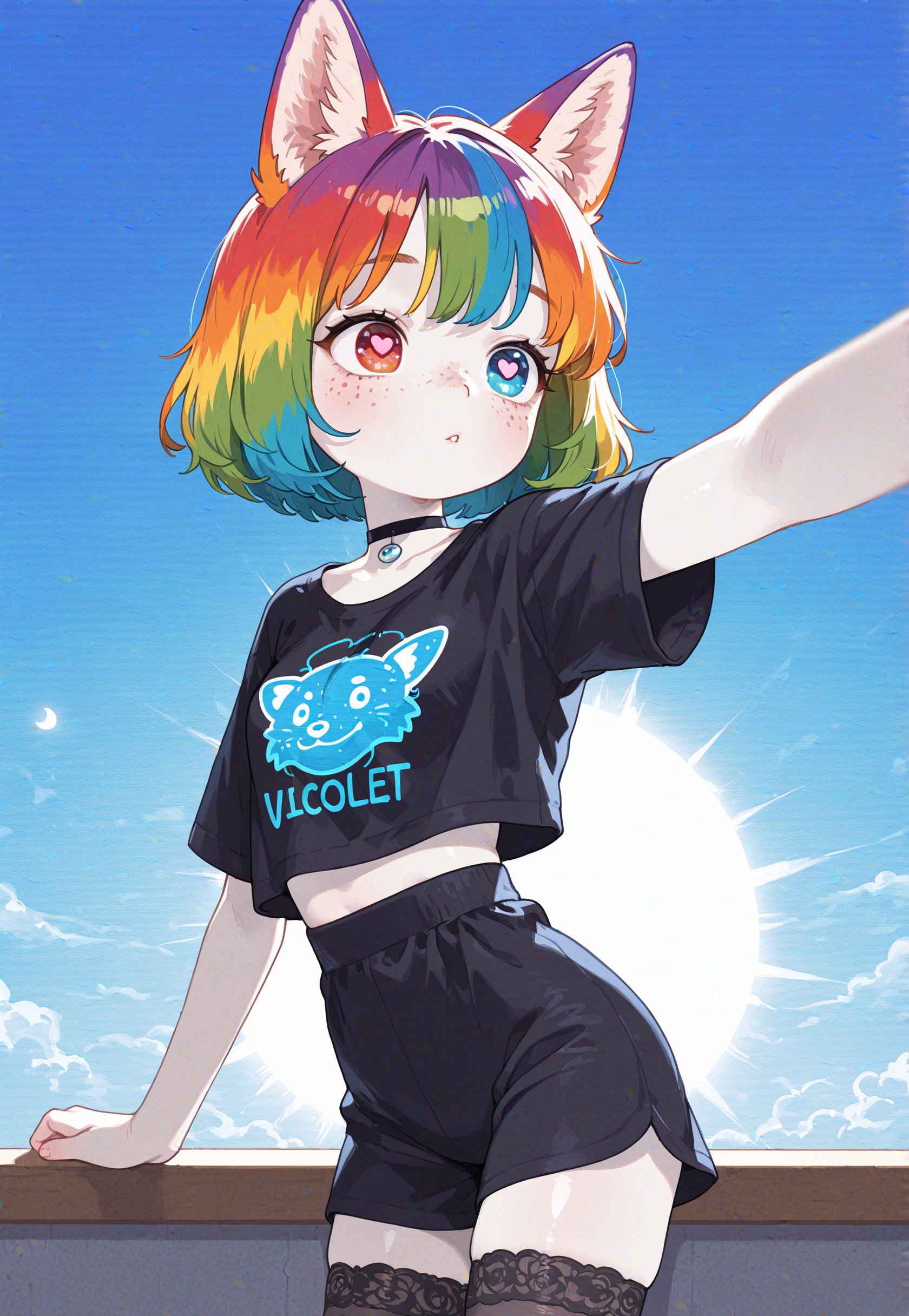 1girl,  Rainbow hair,  Black cloth on Tensor.Art
