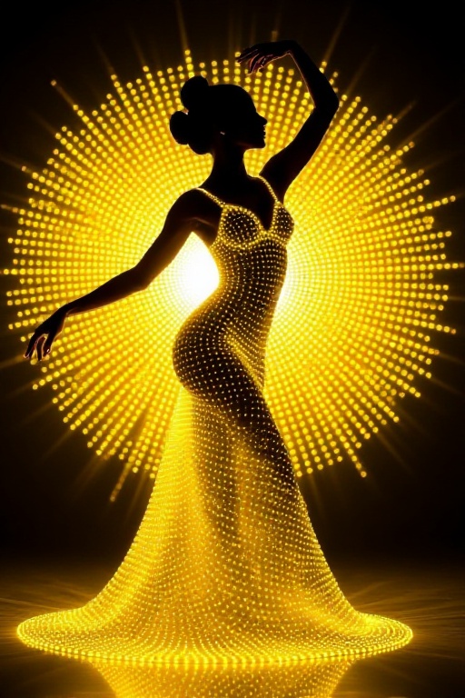 neon_dots ,  Beatifull young woman silhuette,  dancing pose on Tensor.Art