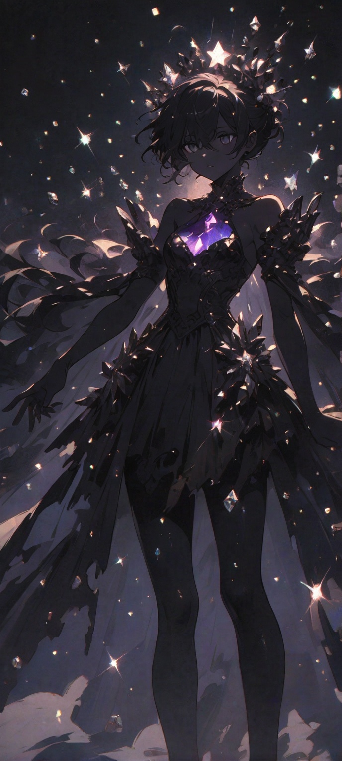 black void,  girl with black skin and empty white eyes,  she's made out of sparkly void stuff on Tensor.Art
