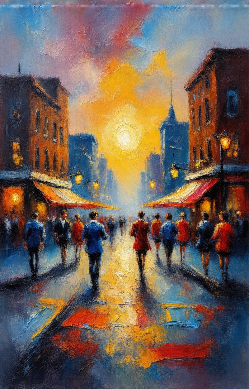 ((Painterly blur)). Impressionist oil painting,  city street scene,  dreamy atmosphere on Tensor.Art