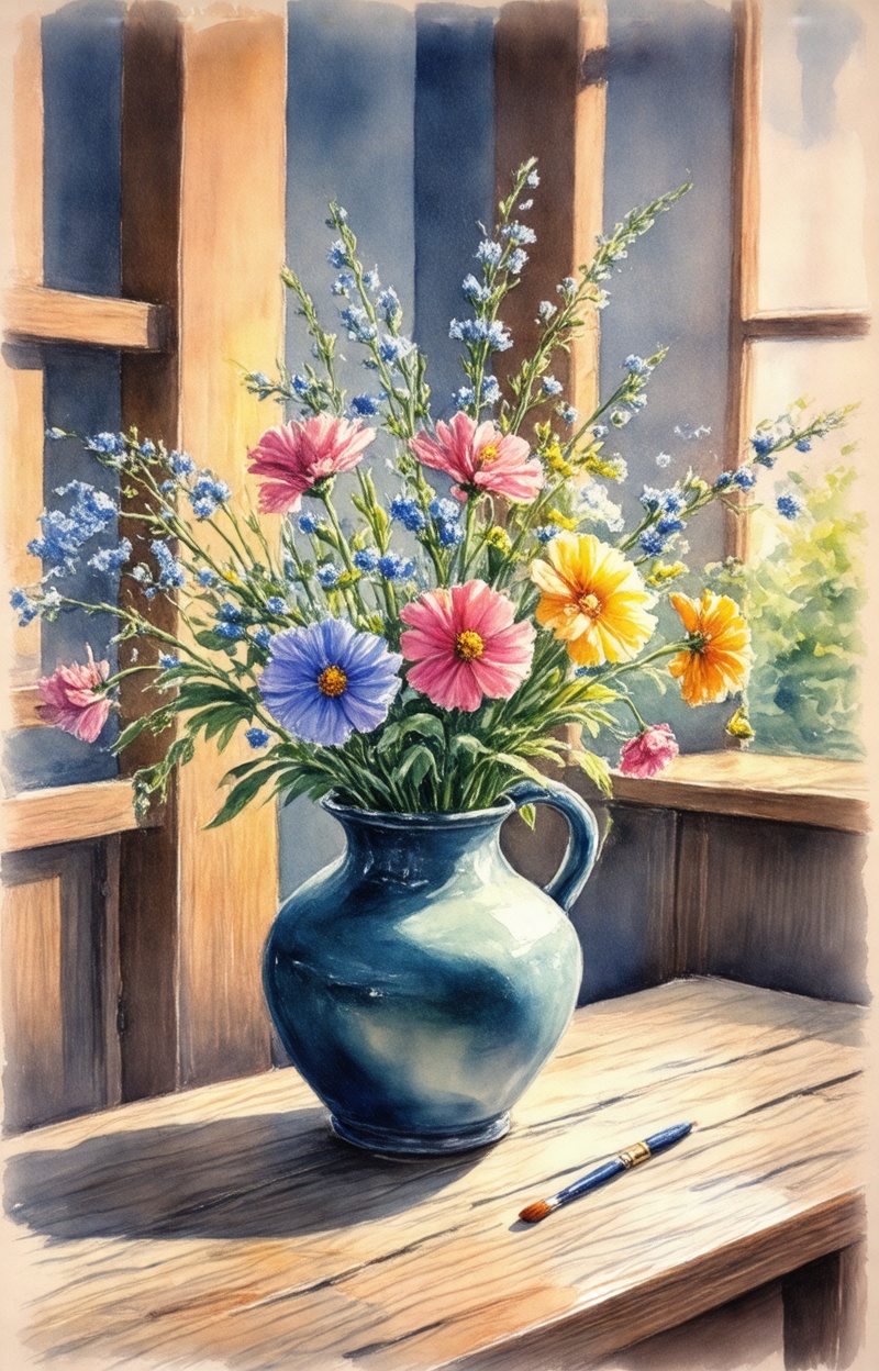 ((Painterly blur)). Impressionist watercolor painting,  still life with flowers,  delicate brush strokes on Tensor.Art