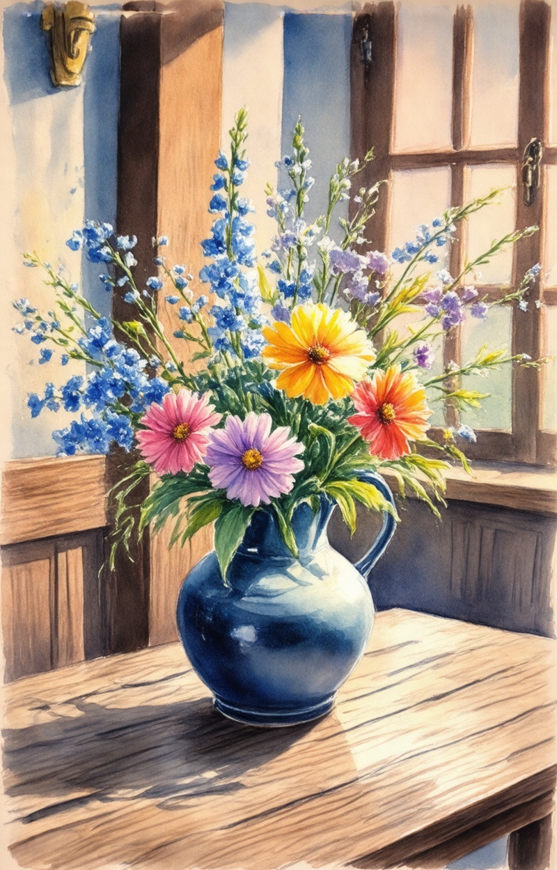 ((Painterly blur)). Impressionist watercolor painting,  still life with flowers,  delicate brush strokes on Tensor.Art