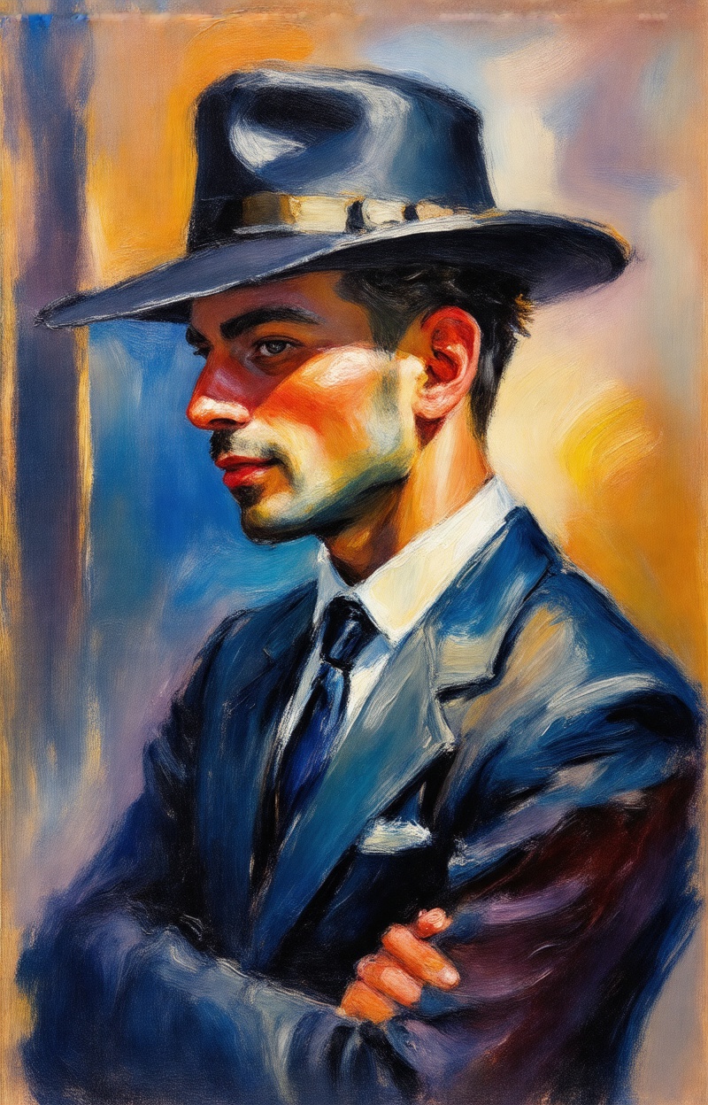 (Painterly blur)). Impressionist oil painting,  portrait of a man,  expressive brush strokes on Tensor.Art