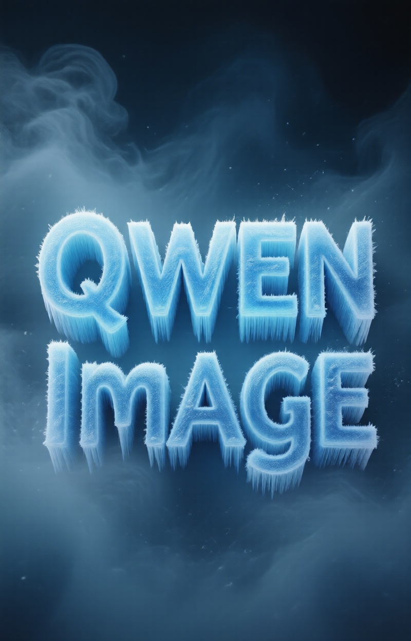Kintypographyfus. Typography made of ice. Frosted letters glowing blue,  surrounded by mist. Сrystal texture,  ultra detai...