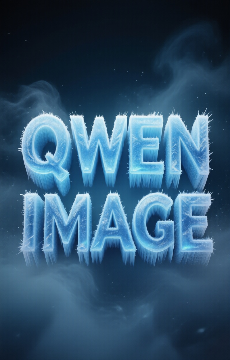 Kintypographyfus. Typography made of ice. Frosted letters glowing blue,  surrounded by mist. Сrystal texture,  ultra detai...