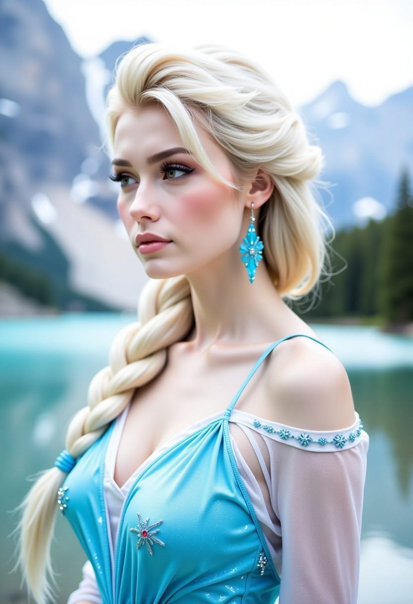elsa,  blonde hair,  blue dress on Tensor.Art