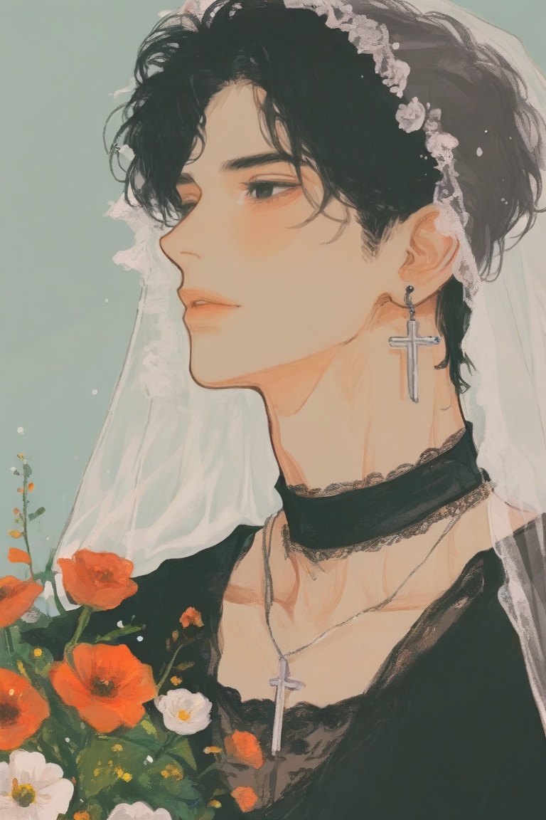 solo,  short hair,  black hair on Tensor.Art