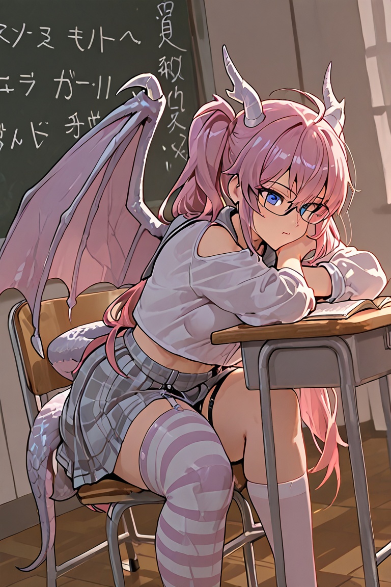 hot dragon girl in school uniform,  short mini skirt,  thick thigs on Tensor.Art