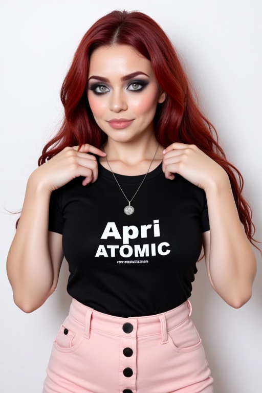 The image shows a person with long,  wavy,  reddish-brown hair on Tensor.Art