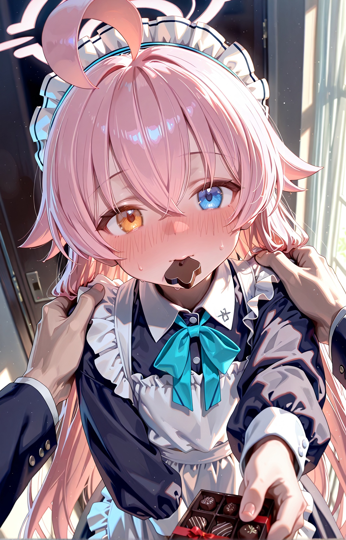 hoshino \(blue archive\),  maid apron,  eating chocolate on Tensor.Art