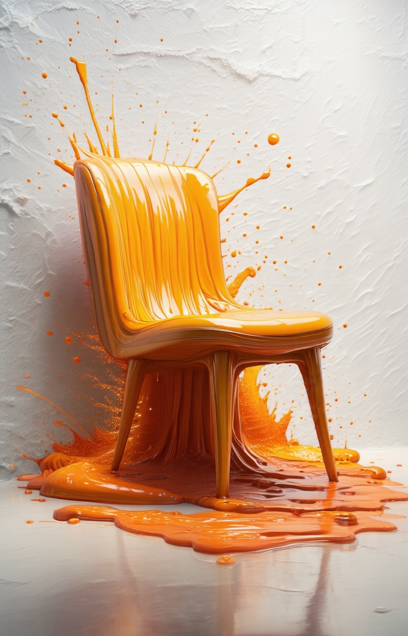 Chair melting into the floor,  object dripping,  fluid transformation on Tensor.Art