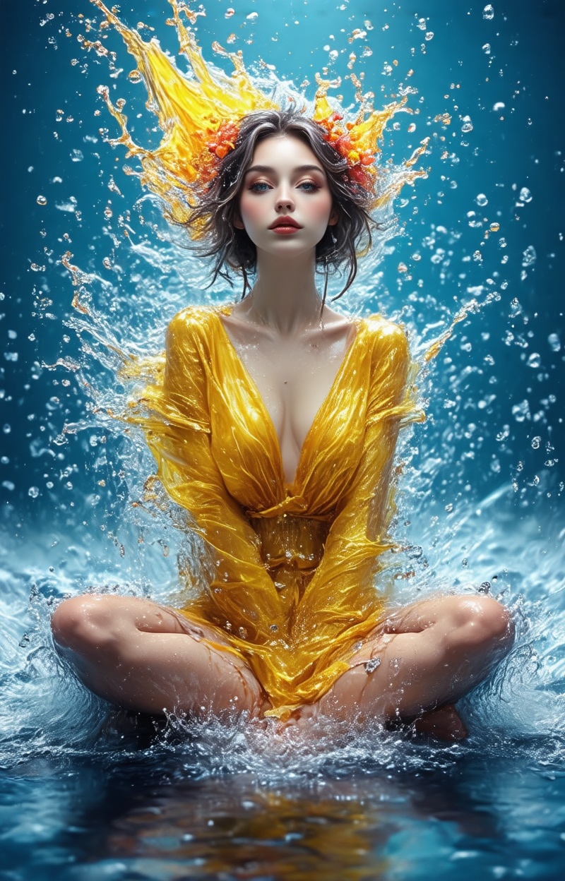Beautiful girl. Portrait of a girl's figure in a full body,  sitting pos. Full clothed,  full water dressed. Portrait of a...