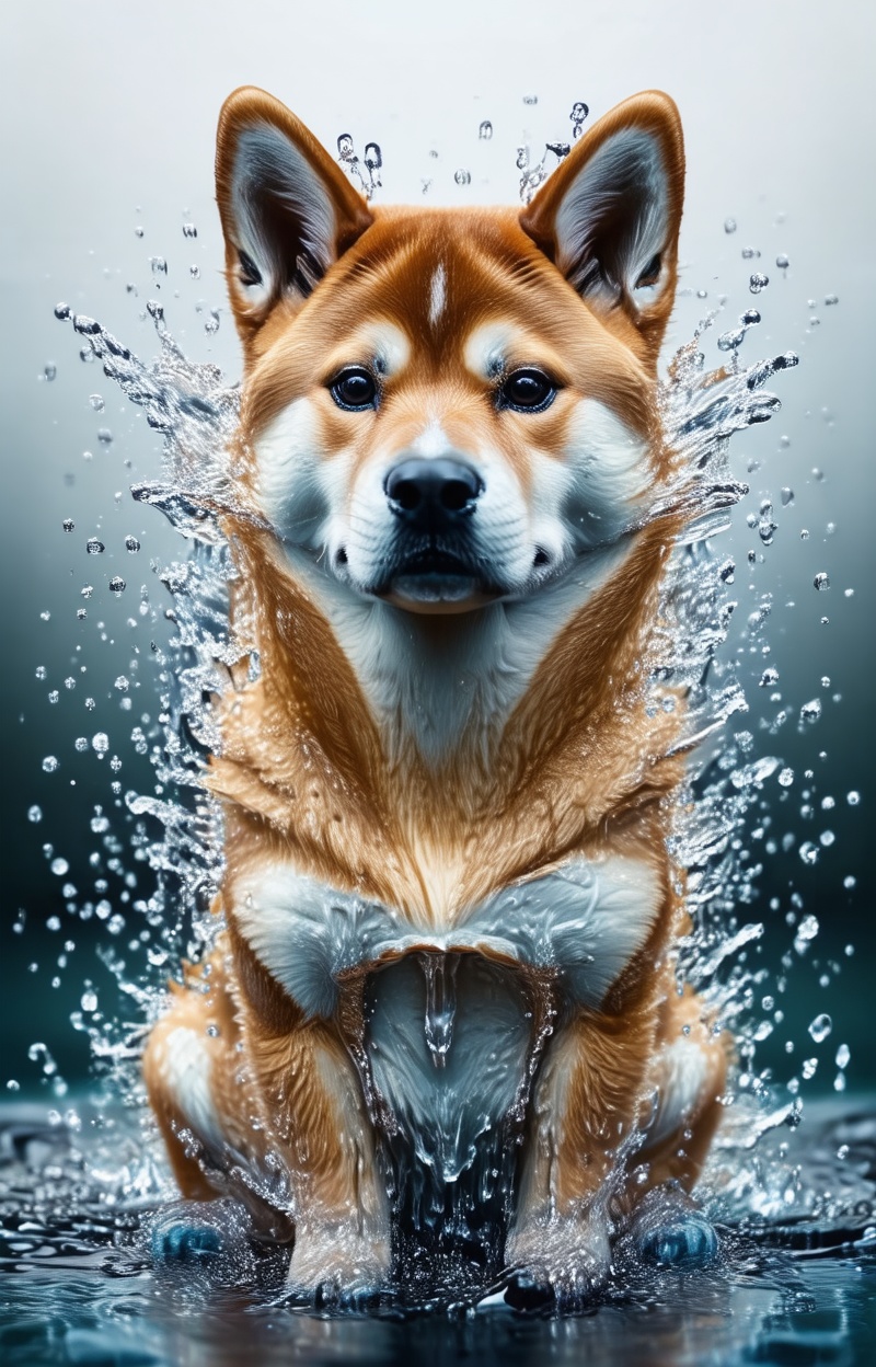 Shiba Inu. Portrait of a Shiba Inu in a full body,  sitting pos. Portrait of a dog,  melting face and body on Tensor.Art
