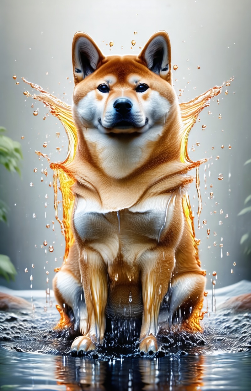 Shiba Inu. Portrait of a Shiba Inu in a full body,  sitting pos. Portrait of a dog,  melting face and body on Tensor.Art