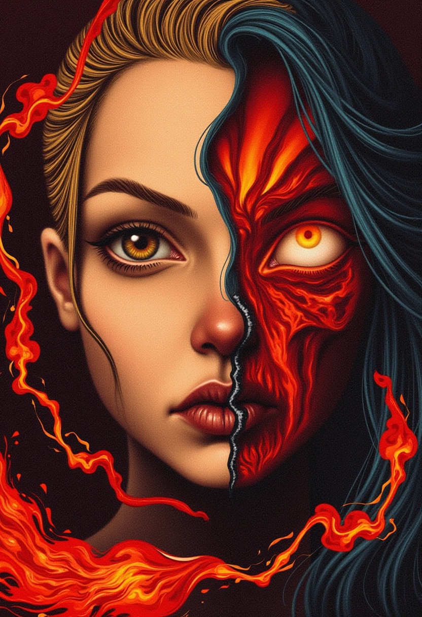 Adrr-srlz,  Halloween horror movie poster titeled "nightmare fuel halloween" surrealism,  expressionism Painting. vibrant...