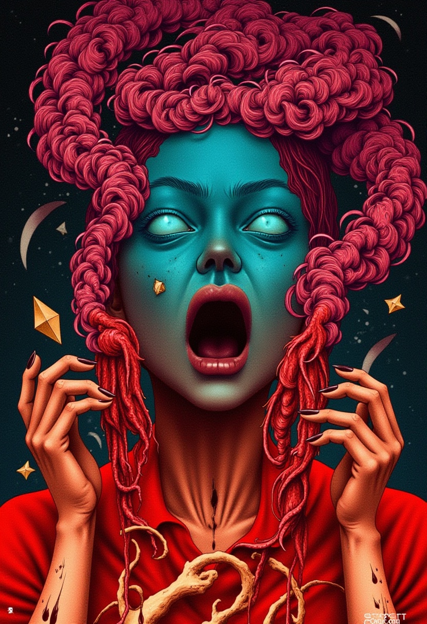 Adrr-srlz,  Halloween horror movie poster "nightmare fuel halloween" surrealism,  expressionism Painting. vibrant colors o...