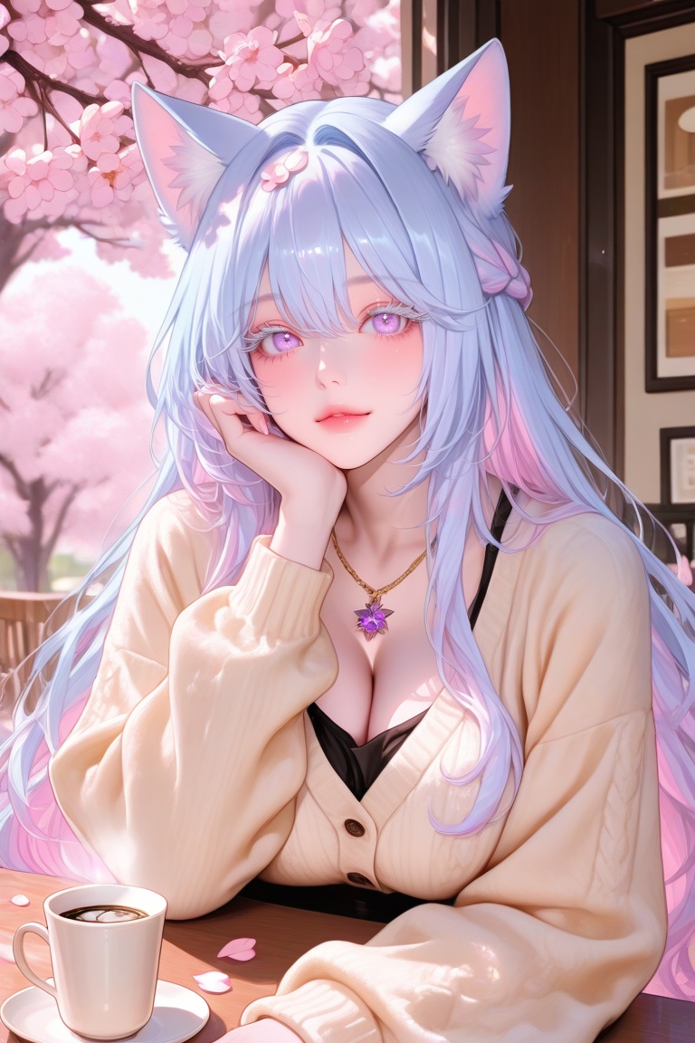1woman solo half body ((light blue hair with pink ends)),  ((very long hair)),  side French braid on Tensor.Art