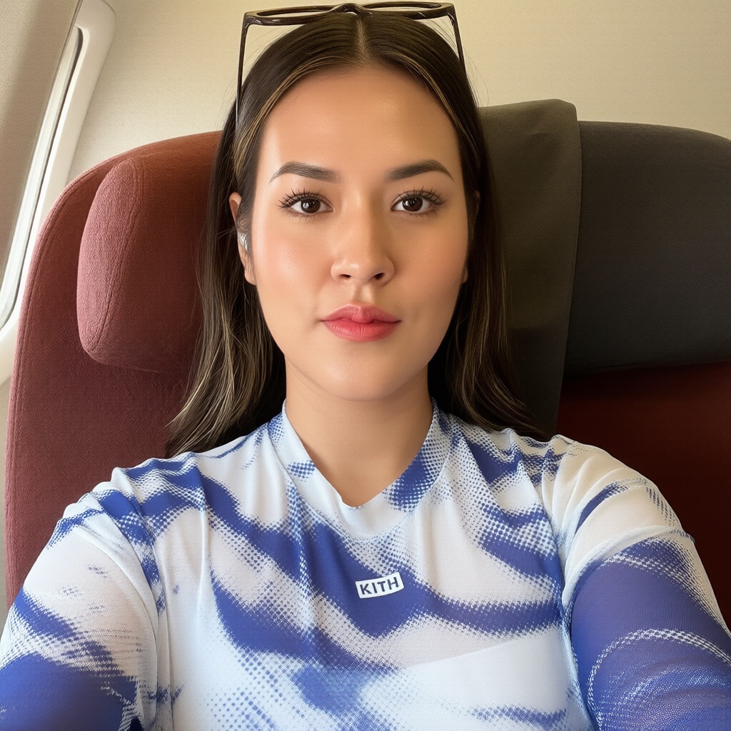 a photo of a r4is4 woman taking a close-up selfie,  displaying a calm and direct expression with soft,  subtle makeup high...