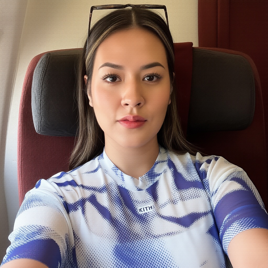 a photo of a r4is4 woman taking a close-up selfie,  displaying a calm and direct expression with soft,  subtle makeup high...