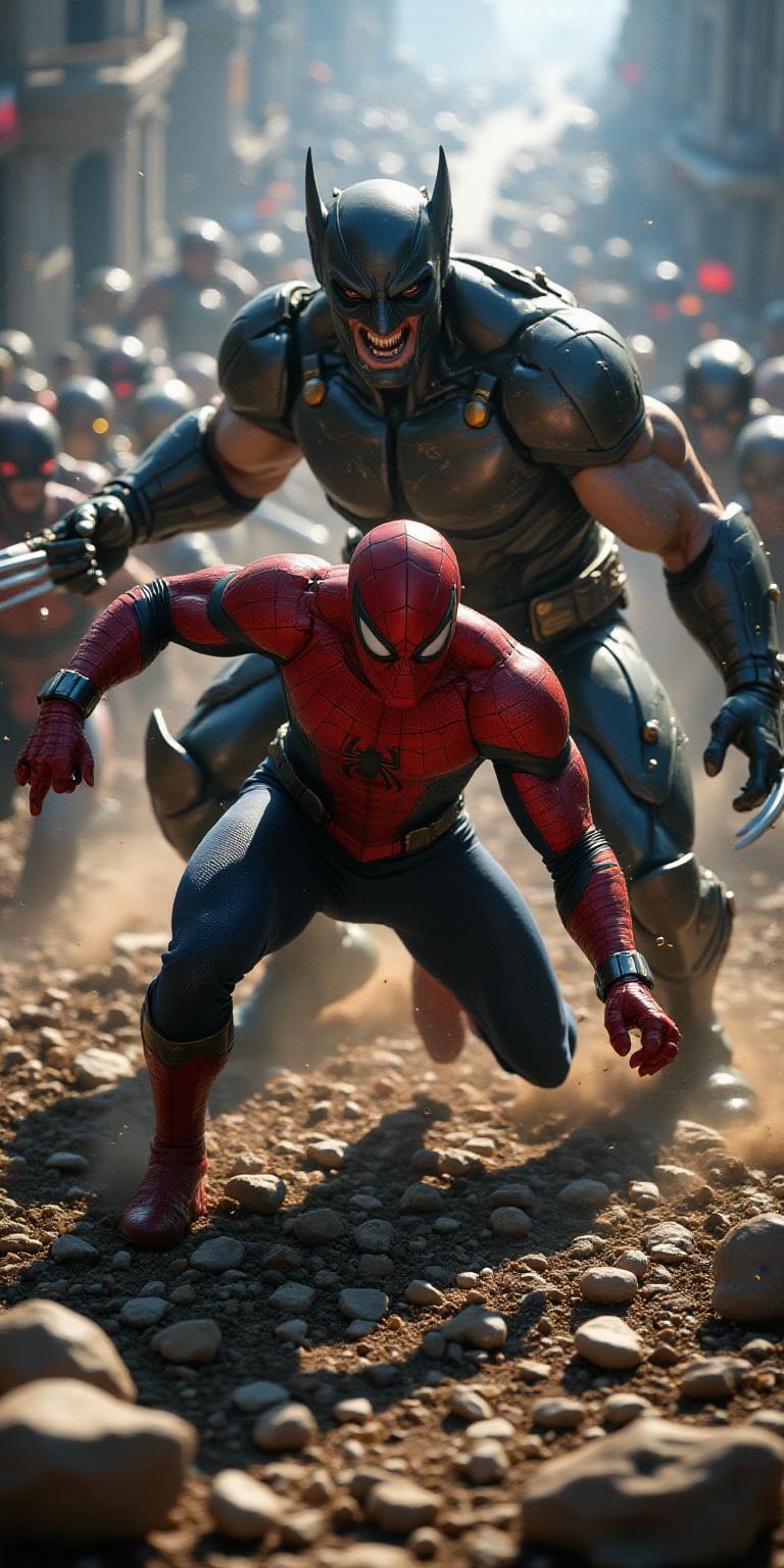 (((spiderman fighting against Wolverine))) (Masterpiece,  Best quality),  intrincate details on Tensor.Art
