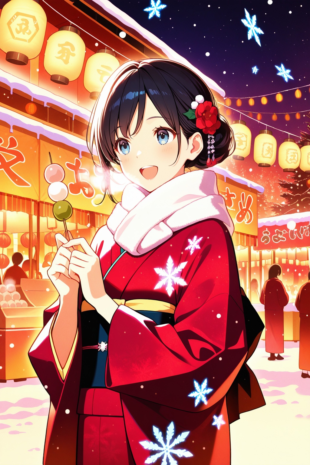 1girl,  kimono,  winter festival on Tensor.Art