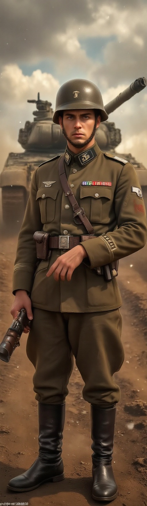 Top quality. Inspiration: Military uniforms,  WWII. Image content: A man,  alone on Tensor.Art