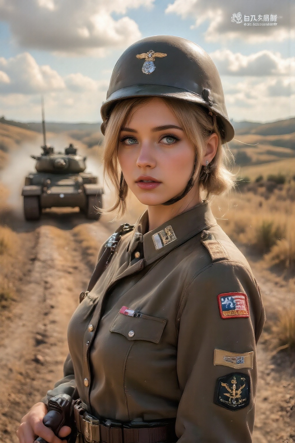 Top quality. Inspiration: Military uniforms,  WWII. Image content: A woman,  alone on Tensor.Art