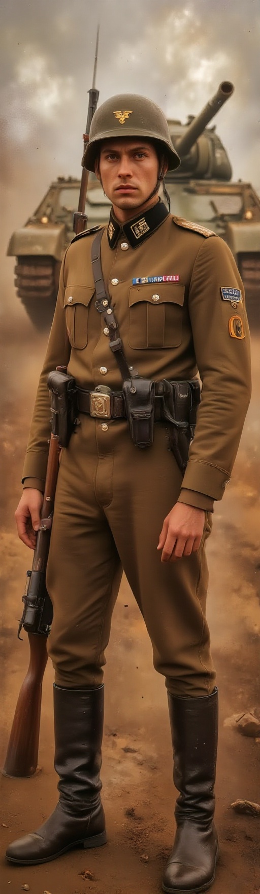 Top quality. Inspiration: Military uniforms,  WWII. Image content: A man,  alone on Tensor.Art