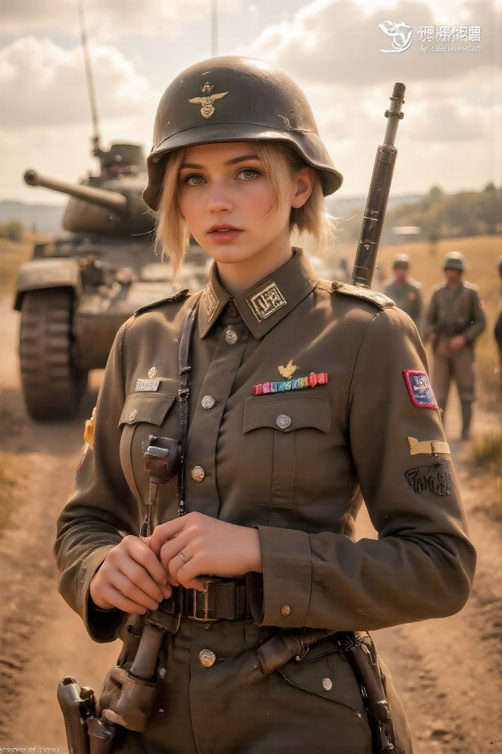 Top quality. Inspiration: Military uniforms,  WWII. Image content: A woman,  alone on Tensor.Art