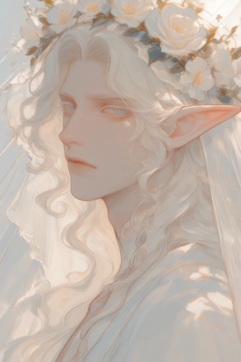 solo,  looking at viewer,  white hair on Tensor.Art