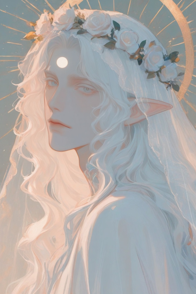 solo,  looking at viewer,  white hair on Tensor.Art