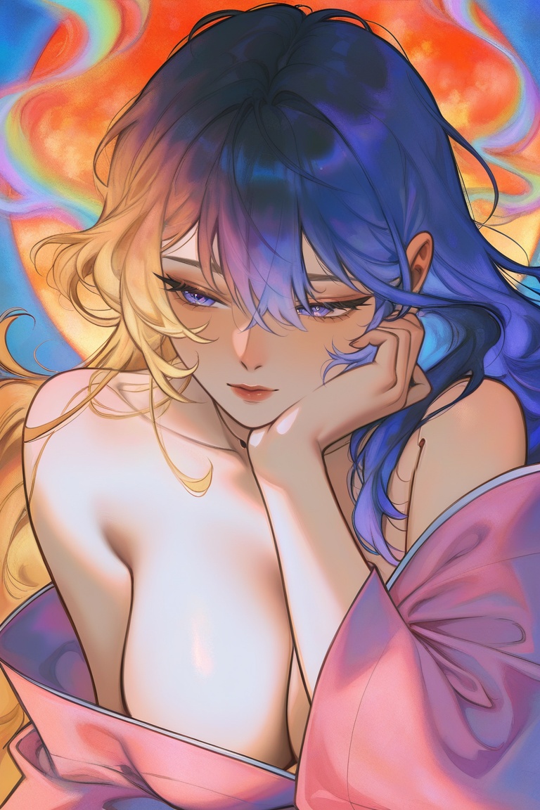 In a serene,  dreamy atmosphere,  a stunning ((Pachu illustration Style)) masterpiece unfolds. A mature ***** woman on Ten...