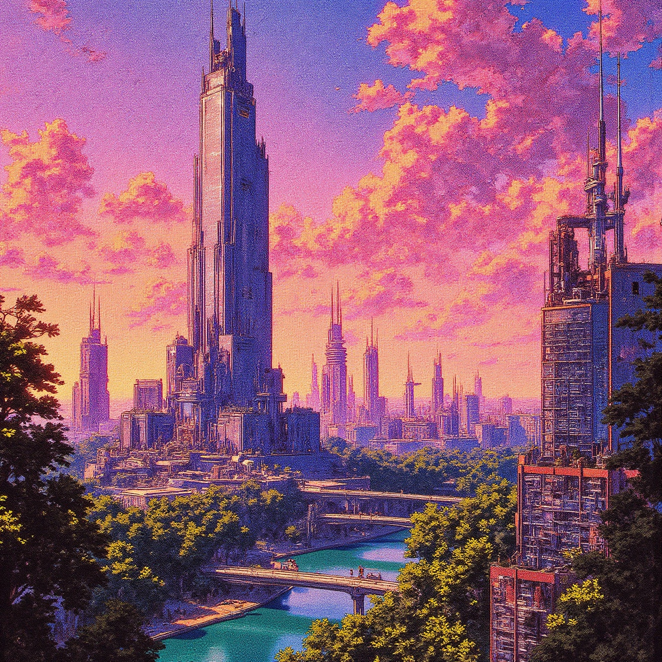 Kenva,  Synthwave Cyberpunk Anime  Halftone Neo-Noir Illustration. Anime semi-realistic illustration,  cinematic brillian...