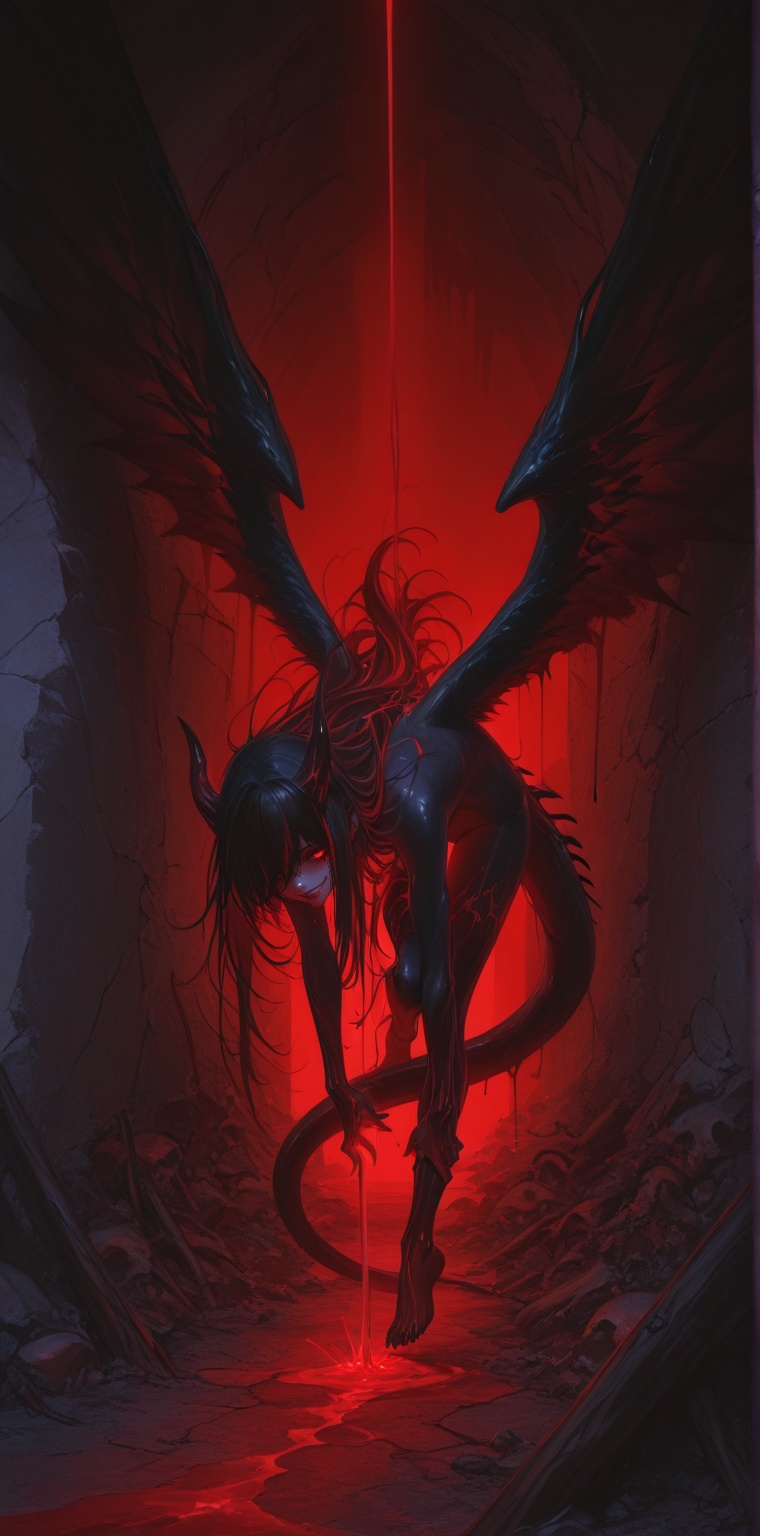 in a shattered sanctum drowned in darkness,  thick shadows crawl across the broken walls,  the air heavy with dread on Ten...