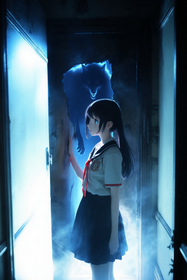 Anime-style girl in a tattered school uniform,  pale skin,  hollow eyes on Tensor.Art