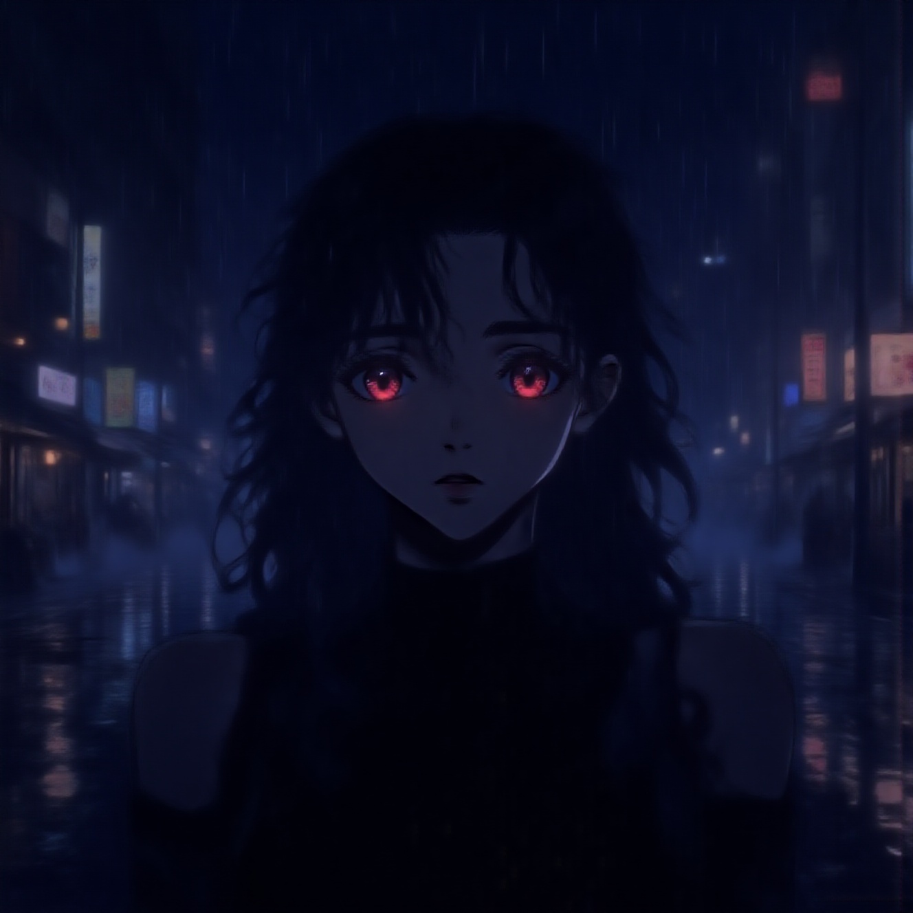 3986738193,  a female anime character in cyberpunk style,  dark city background on Tensor.Art
