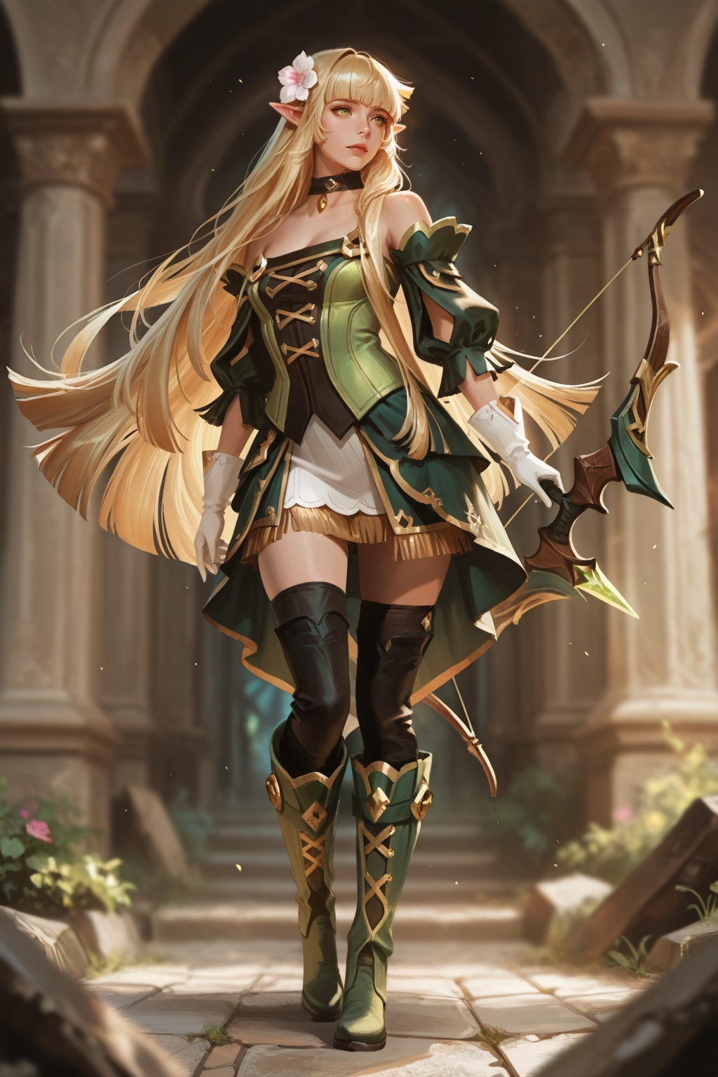 Lire Eryuell,  elf,  green eyes on Tensor.Art