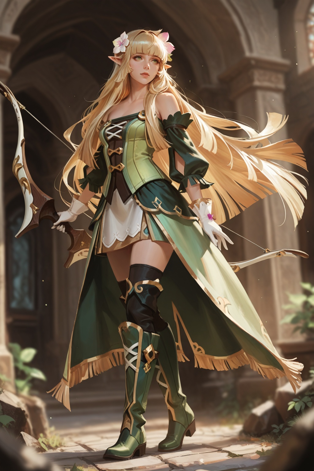 Lire Eryuell,  elf,  green eyes on Tensor.Art
