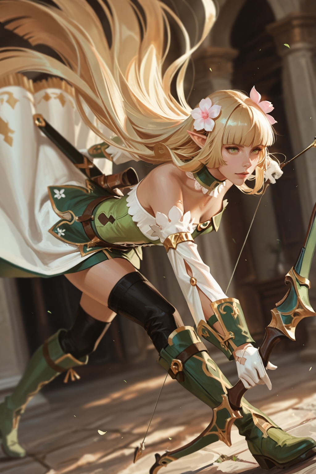 Lire Eryuell,  elf,  green eyes on Tensor.Art