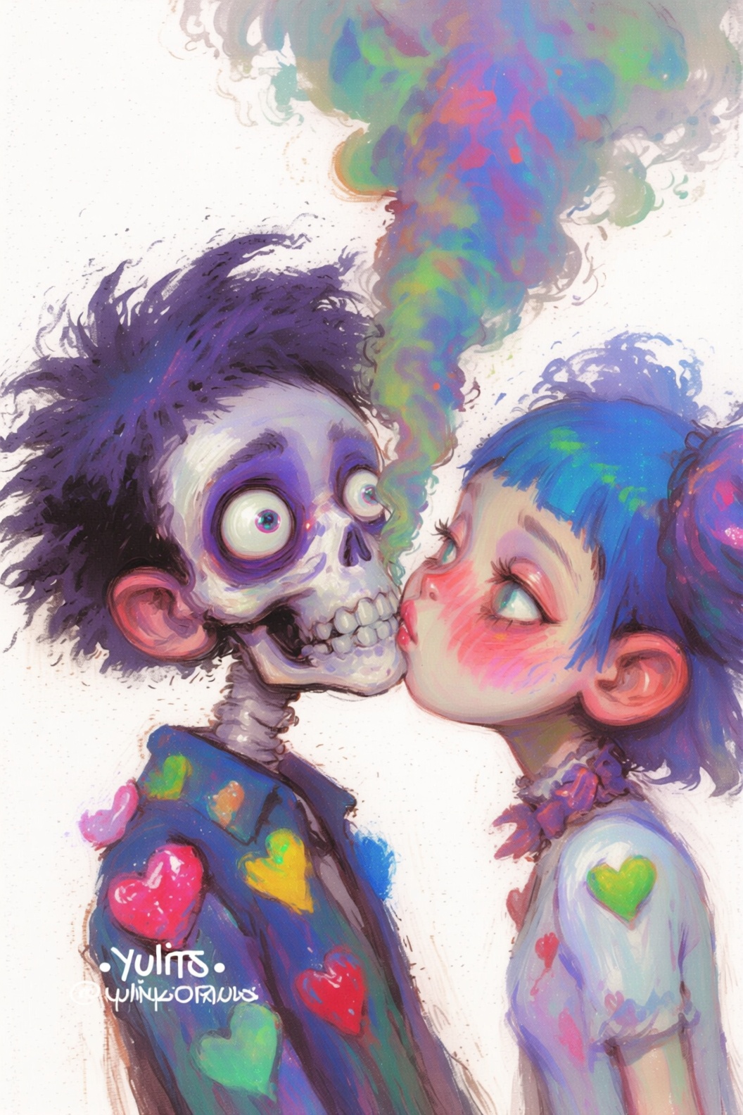 The image depicts a vibrant and colorful scene featuring two animated characters. On the left is a character with a spiky,...