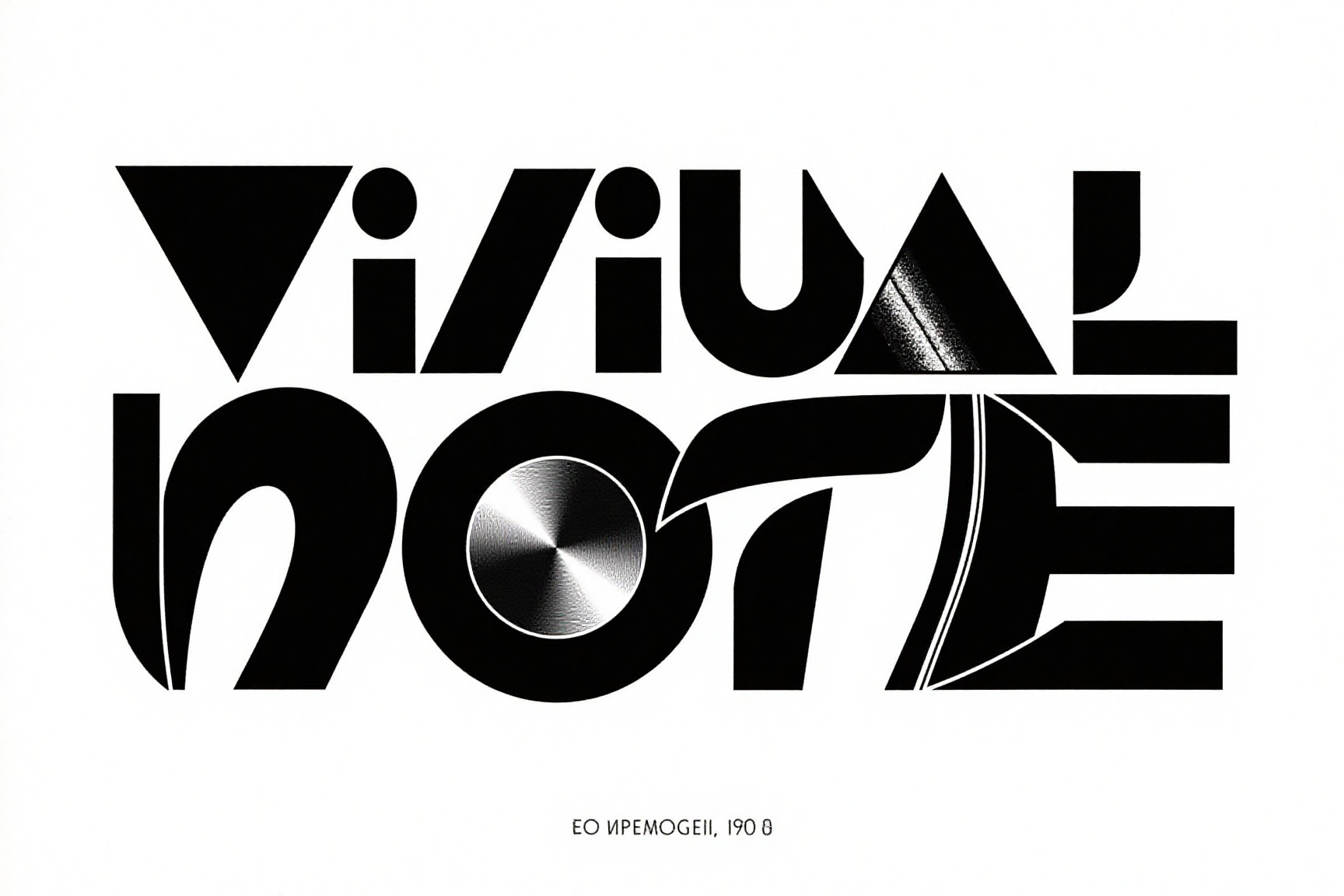 masterpiece monochrome black and white bold,  stylized single brand designer made text logo that reads "VISUAL NOTE" in a...