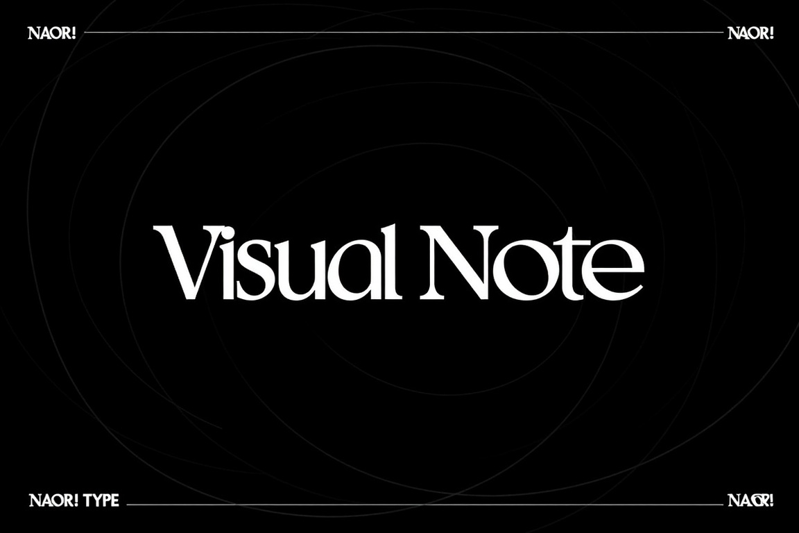 The image features a bold stylized text that reads "Visual Note" in a large elegant font. The letters are designed with a...