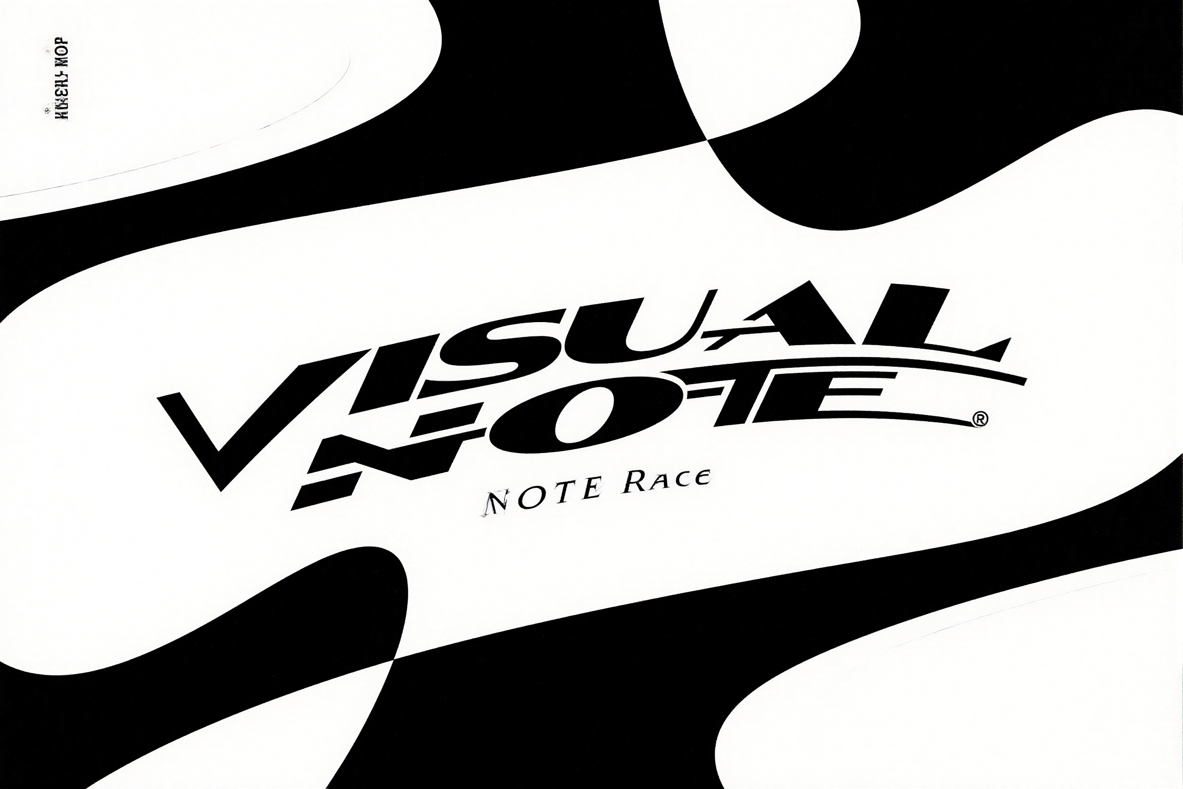 masterpiece monochrome black and white bold,  stylized single brand designer made text logo that reads "VISUAL NOTE" in a...