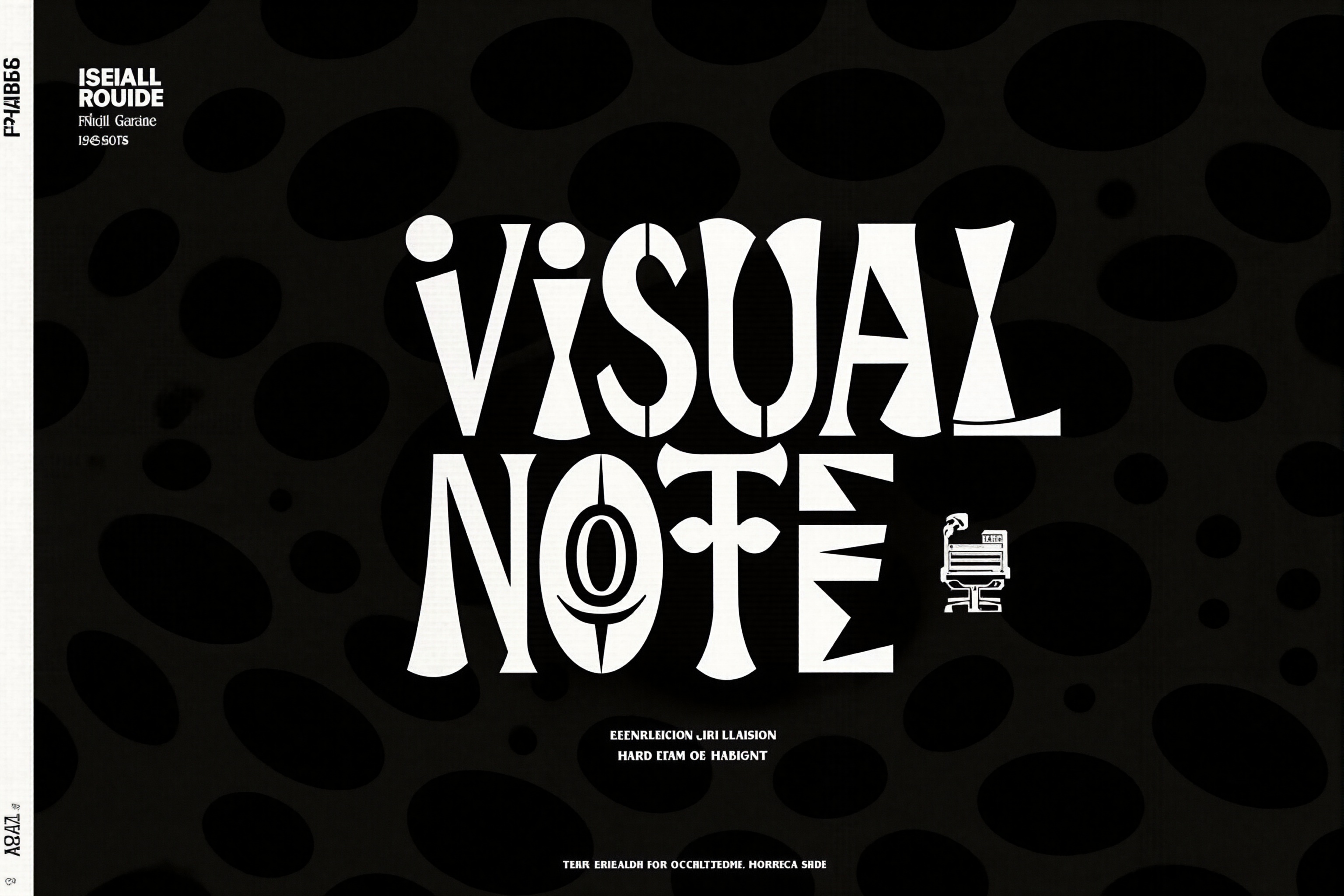 monochrome black and white,  flat cell shades. The image features a bold,  stylized single text that reads "VISUAL NOTE" i...