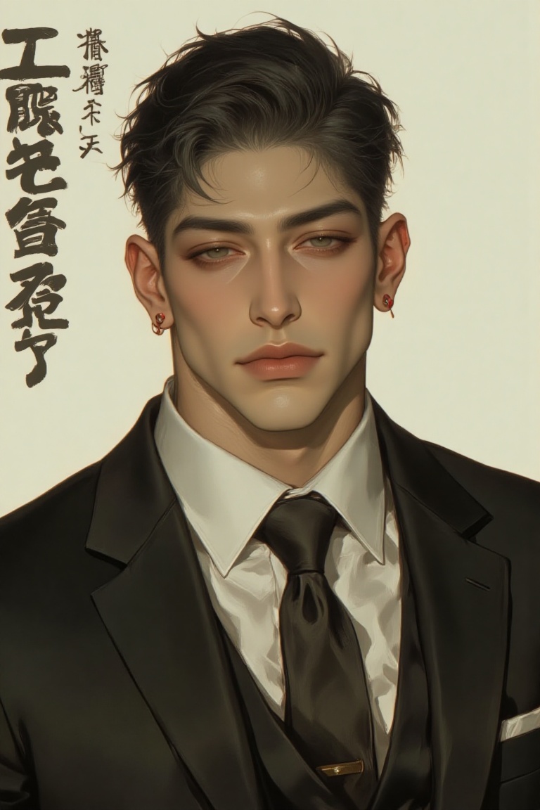 The image depicts a stylized illustration of a person with a short,  neatly trimmed hairstyle. The individual is wearing a...