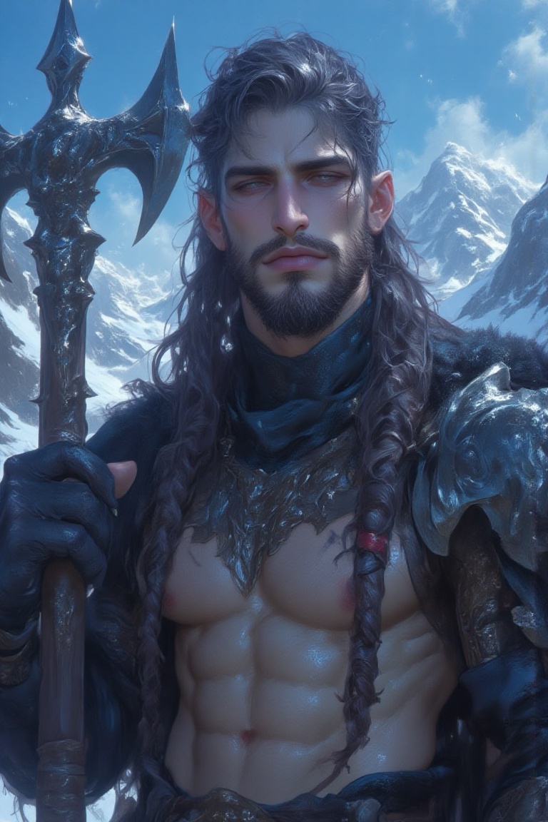 The image depicts a muscular,  bearded man with long,  braided hair on Tensor.Art