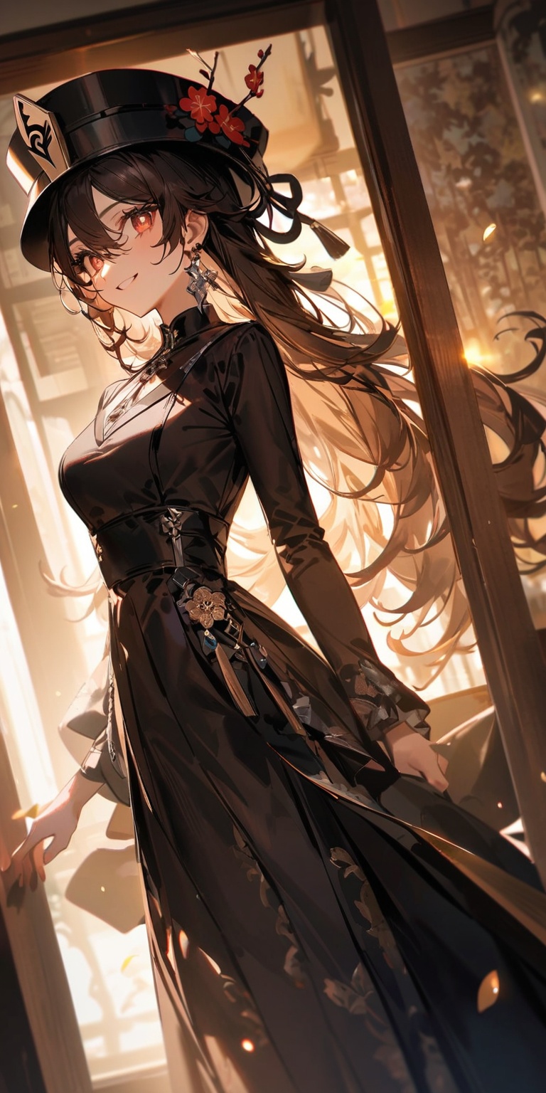XURE Chrome plated material,  XUER dim moonlight,  hu_tao_genshin_impactbrown_hairred_eyes帽子long_sleeves符号shaped_pupils on...